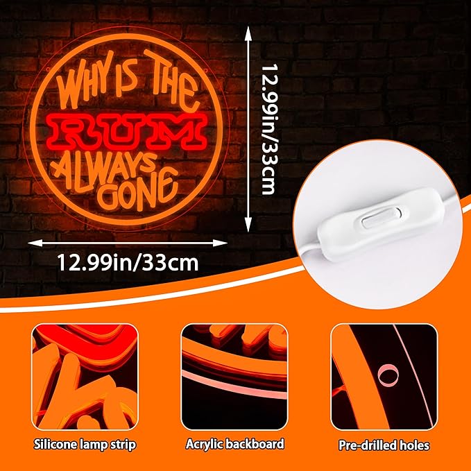 Beer Neon Sign for Wall Decor Bar Signs for Home Bar Decoration for Home Rum - Image 3