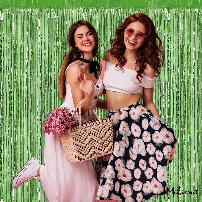 4 Pack Fringe Curtain Backdrop, 3.2Ft x 6.6Ft Light Green Metallic Tinsel Foil - Image 5