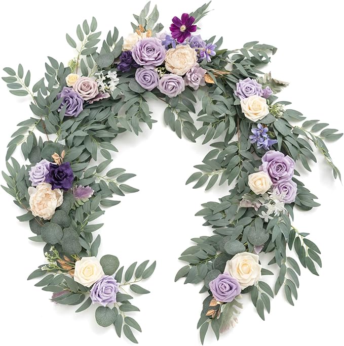 Ling's Moment Flower Garland - 6FT Eucalyptus & Rose - Sweetheart Table Decor by LingsMoment