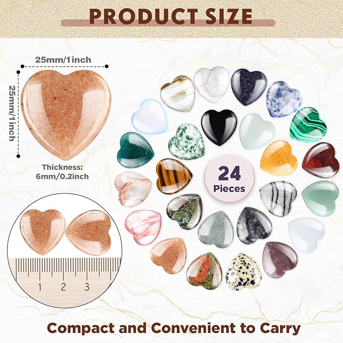 Nuenen 24 Pcs 1 Inch 25mm Natural Heart Shaped Stones Crystals and Gemstones - Image 2