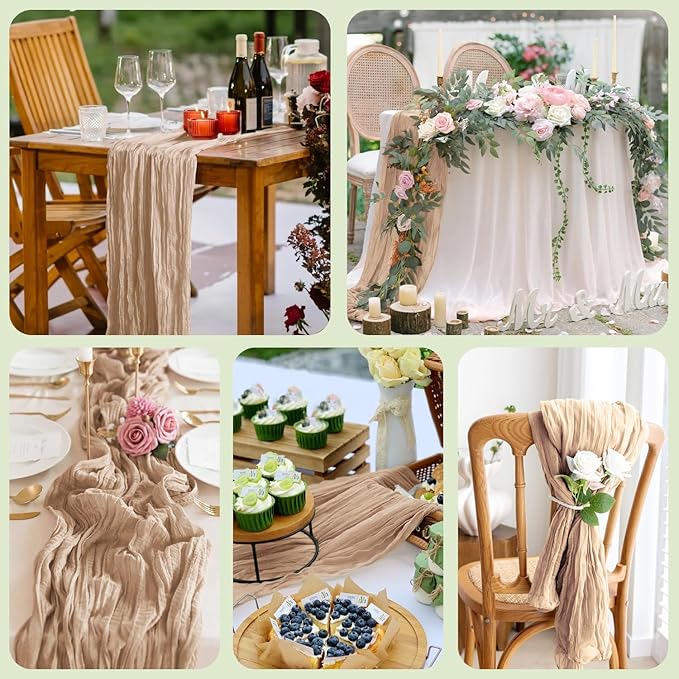 Asee'm 2pcs Cheesecloth Table Runner 120 Inches Long Nude Boho Gauze Cheese - Image 7