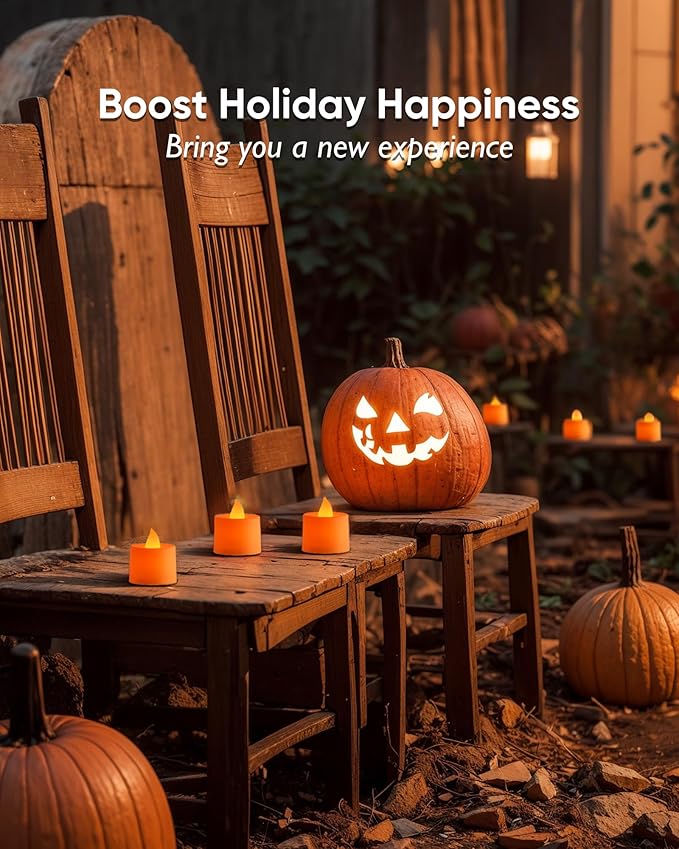 Amagic 24 Pack Halloween Orange LED Tea Lights, Flameless Votive Candles - Image 6