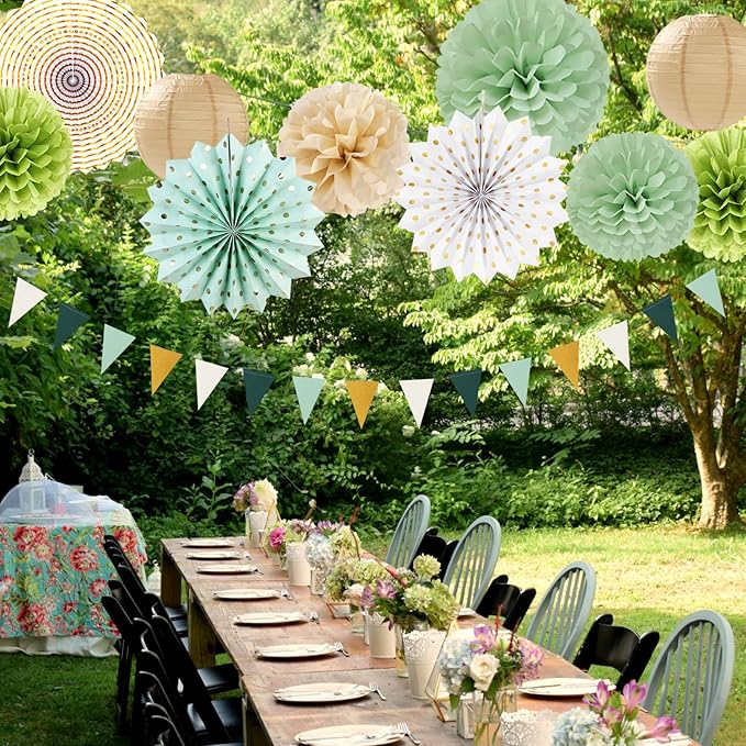 Sage-Olive Green Gold Brown Boho Party-Decorations - Image 7