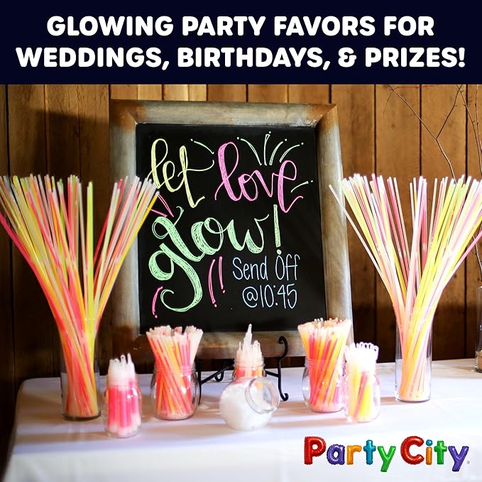 Party City 100 Glow Sticks Bulk Party Pack 8”– Neon Glow in the Dark Party - Image 6
