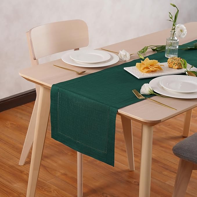 100% Pure Linen Green Table Runner 14 x 36 Inch by HomeEkaa