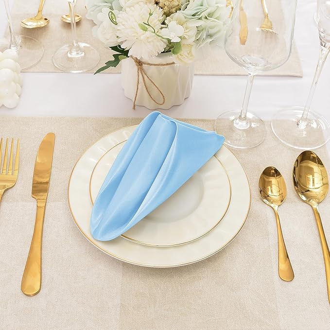 50 Pieces Light Blue Satin Napkins, Silky Soft Smooth Washable Napkins - Image 4