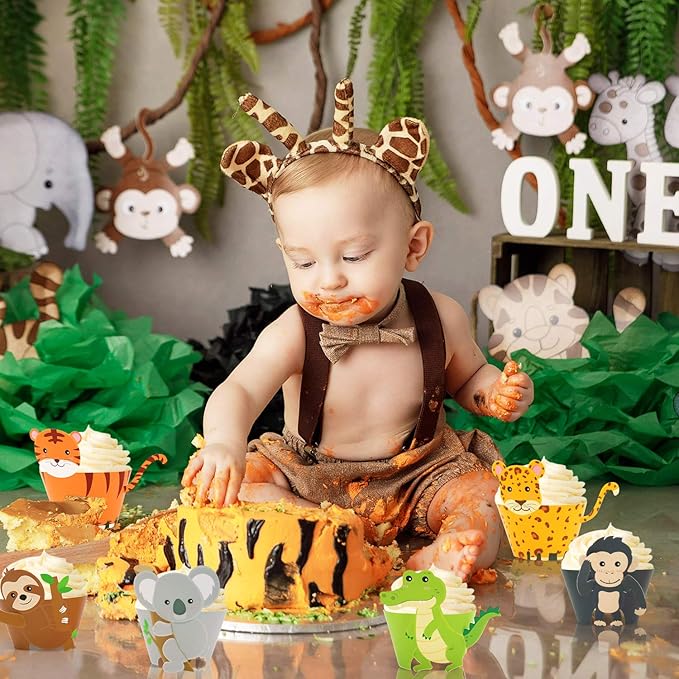 48 Pcs Jungle Safari Animal Cupcake Wrappers Wild Party Cake Decorations Jungle - Image 6