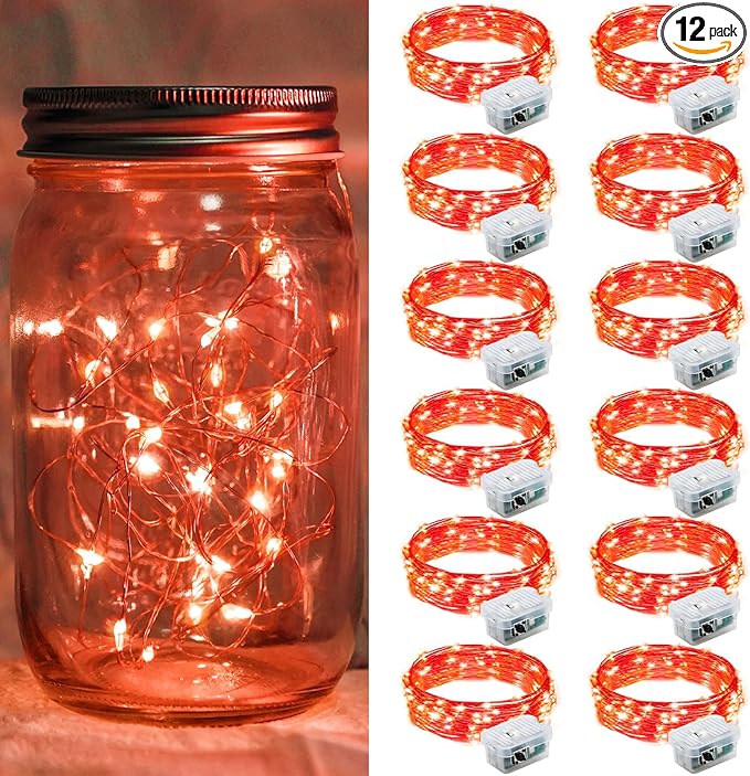 12 Pack Red Fairy Lights 7Ft 20 LED Twinkle String Lights 3 Modes Battery by chzk