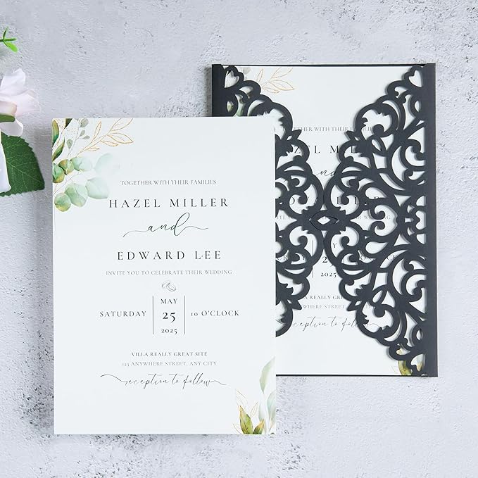20Pcs Black Laser Cut Invitation Cards - Image 6