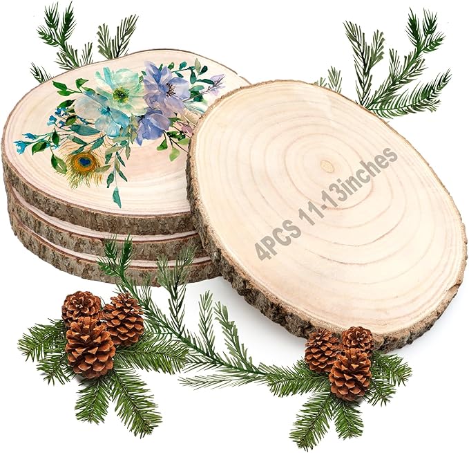 ZOCONE 4 Pcs Large Wood Slices 11-13 Inches Unfinished Rounds, Natural by ZOCONE