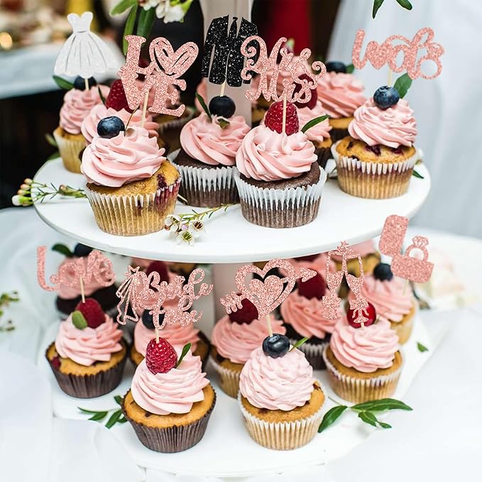 Ephlyn 30Pcs Bride to be Cupcake Toppers Glitter Wedding Cake Topper - Image 4