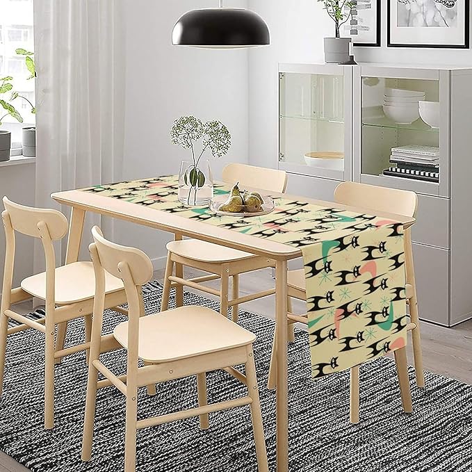 Mid Century Table Runner, Cat Geometric Stripe Colorful Abstract Pattern Print - Image 7