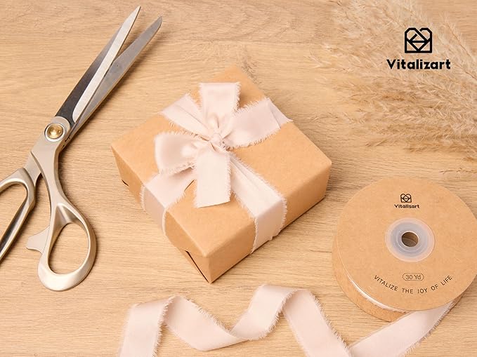 Vitalizart Silk Like Satin Ribbon 1 inch x 30 Yard Light Nude Handmade Frayed - Image 5
