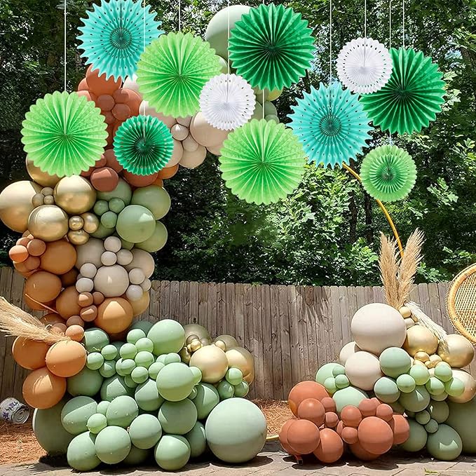 SUNBEAUTY Pack of 11 Green White Party Decoration Hanging Honeycomb Round Paper - Image 6