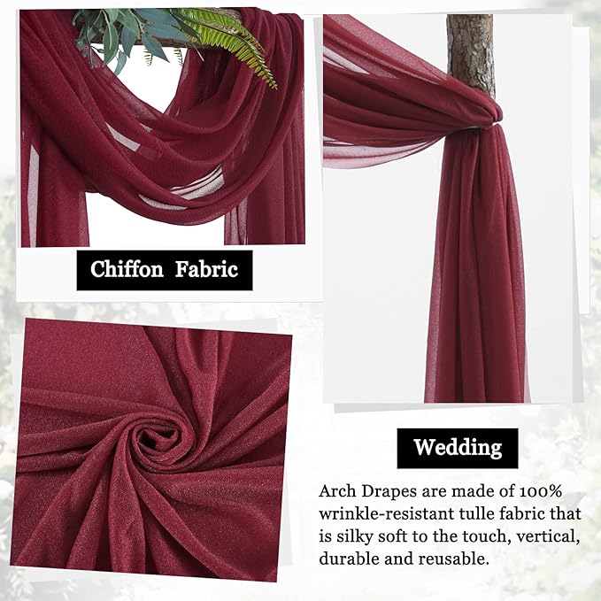 Arch Drapes for Wedding Arch Draping Fabric Burgundy Sheer Backdrop Curtain for - Image 4