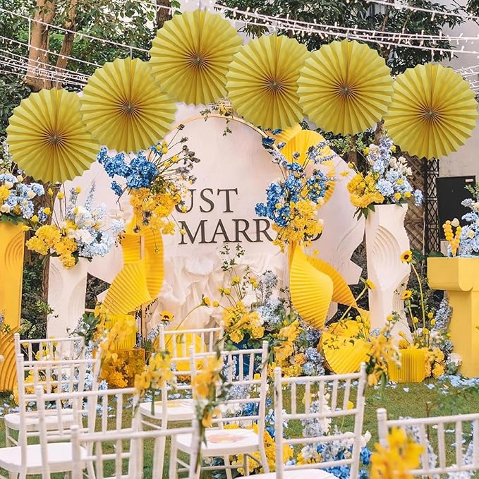 Yellow Birthday Decorations, DIY Yellow Paper Fans Hanging Decoration, Party - Image 5