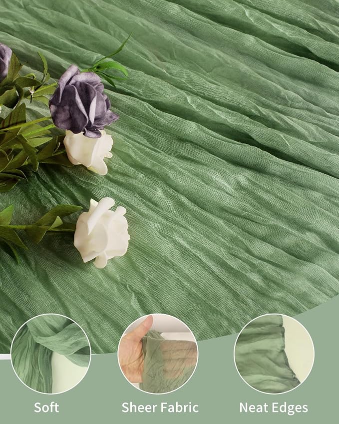 Sage Green Cheesecloth Table Runner 120 Inch, Boho Rustic Gauze 10 FT, Summer - Image 2
