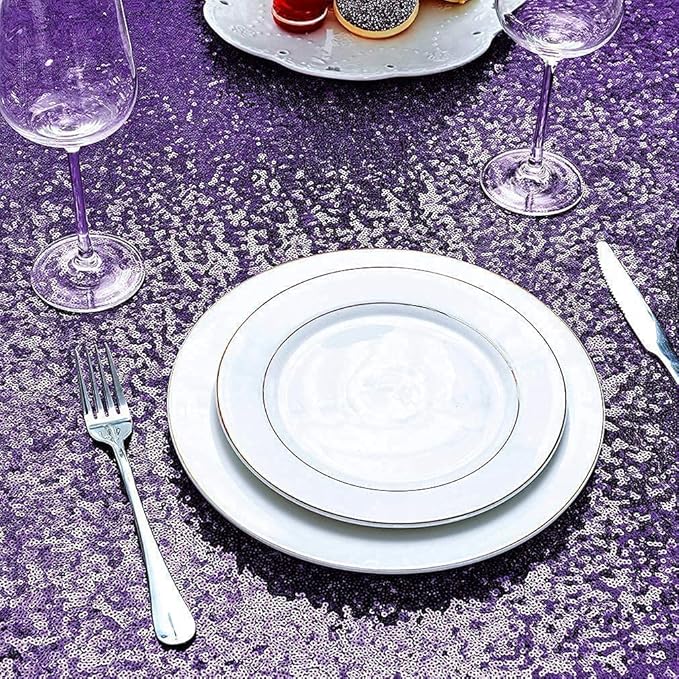 QueenDream Sequin Tablecloth 90"x132" Purple Party Tablecloth Rectangular - Image 7