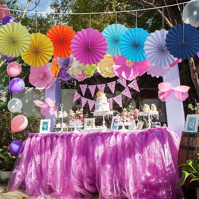 Purple Birthday Decorations, DIY Purple Paper Fans Hanging Decoration, Party - Image 7