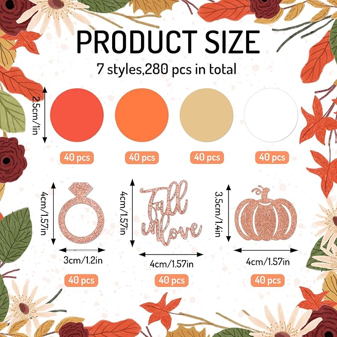 Whaline 280Pcs Fall Wedding Confetti Glitter Fall in Love Ring Pumpkin Paper - Image 2