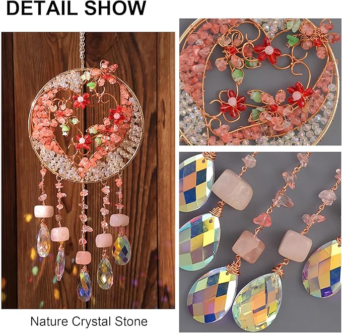 TUOKING Crystal Suncatchers for Window Pink Love Dreamy Crystal Natural Stone - Image 4