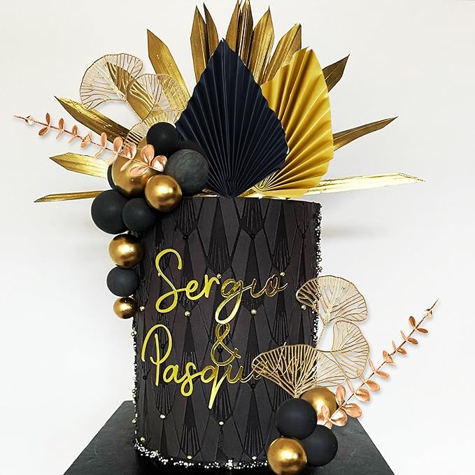 Boho Cake Topper Black Gold Ball Cake Top Man Cake Decorations Roar 1920s Cake - Image 5