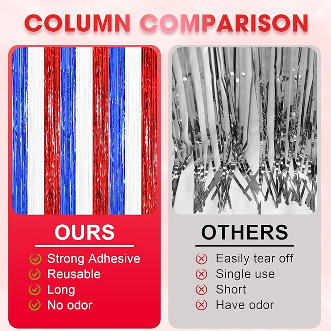 2 Pack Red White and Blue Tinsel Foil Fringe Curtains, 4th of July Decorations - Image 5