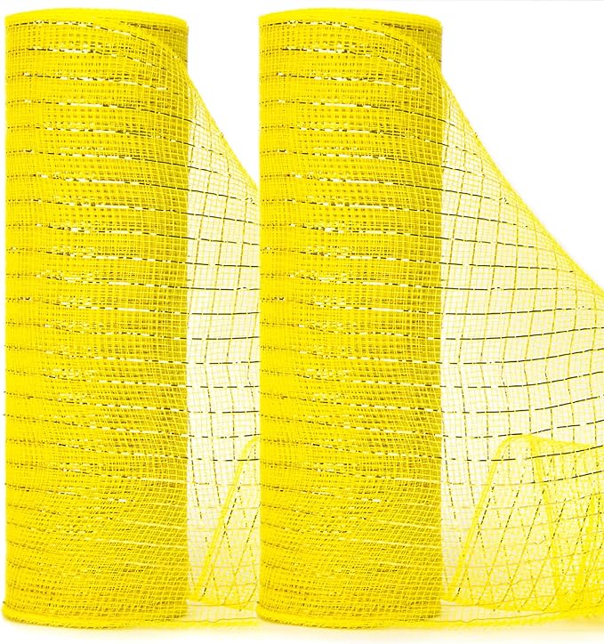 Ribbli 2 Rolls Yellow Mesh Ribbon, 10 inch x 30 feet Each Roll, Metallic Yellow by Ribbli