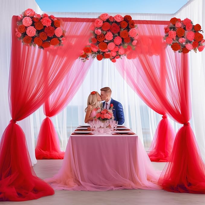 10x10 Red Tulle Backdrop Curtains - Image 8