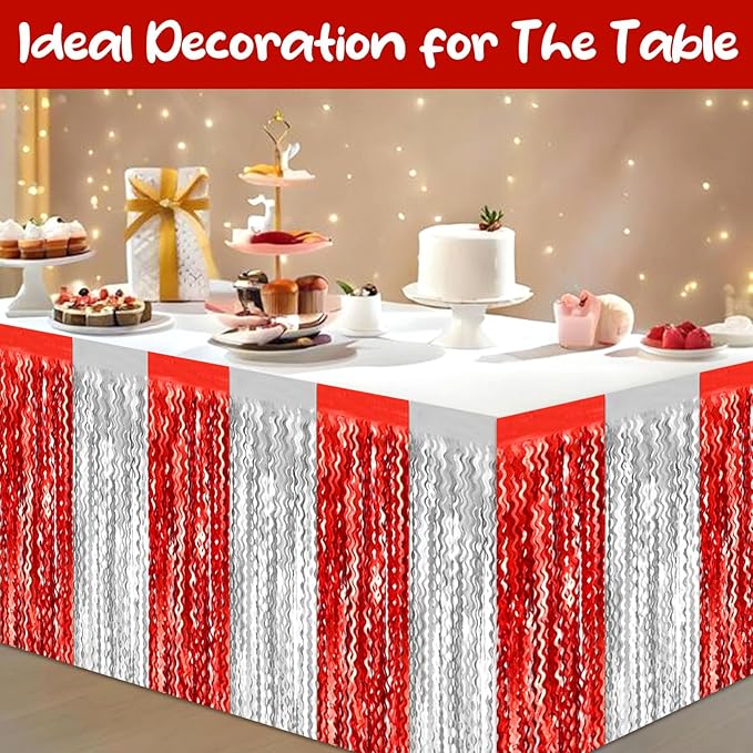 6 Pack 29 x108 Inch Red Silver Wave Foil Fringe Table Skirts Metallic Banner - Image 4