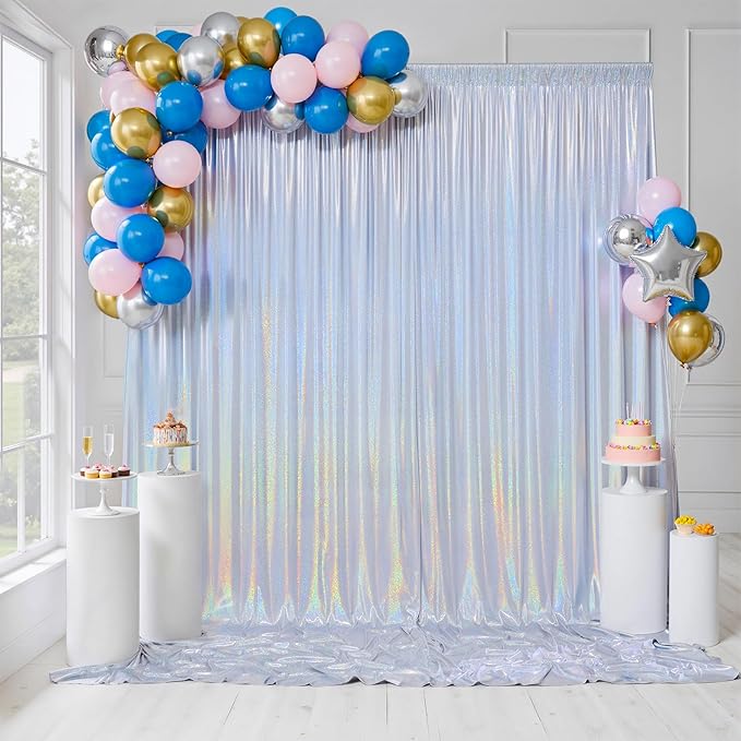 gogoparti 20x10FT Laser Silver Sequin Backdrop Curtain by Gogoparti