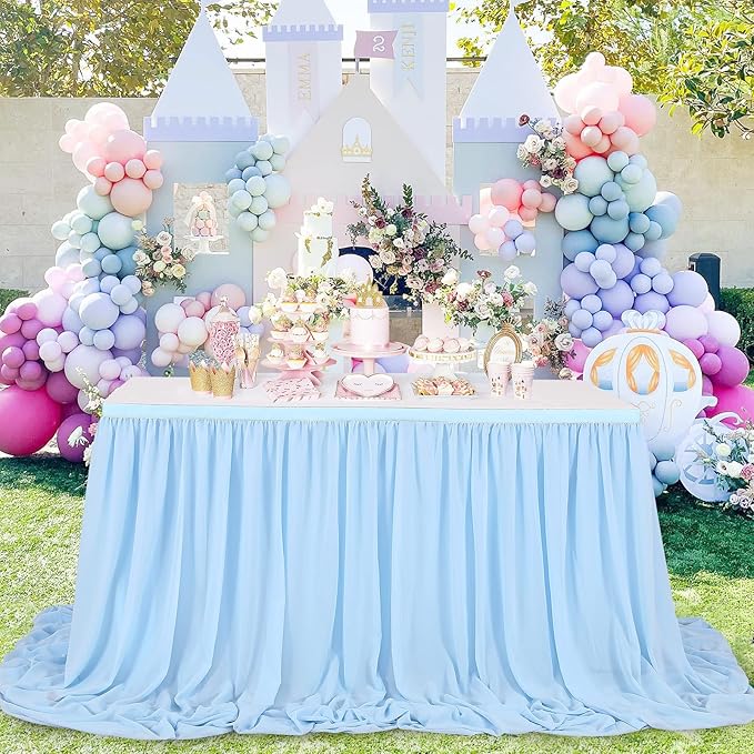 QueenDream 6ft Baby Blue Chiffon Table Skirt - Image 2