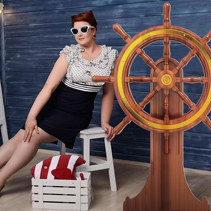 4 Feet Pirate Nautical Party Decorations Halloween Ship Wheel Cardboard Cutout - Image 5