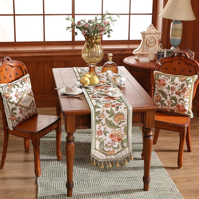 patdrea Designer Elegant French Floral Velvet Table Runner, Fresh Green - Image 6
