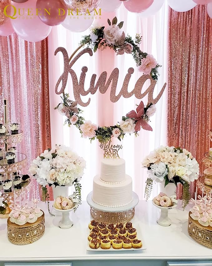 Rose Gold Sequin Backdrop Curtains Panels 4 Pieces 2FTx8FT Wedding Backdrop - Image 7