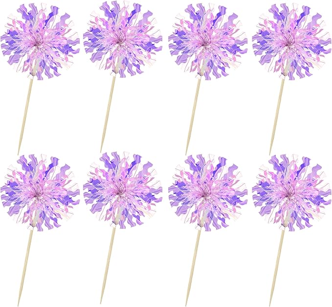 Ephlyn 30Pcs Foil Firework Cupcake Toppers Sparkle Tinsel Cupcake Picks Happy - Image 3