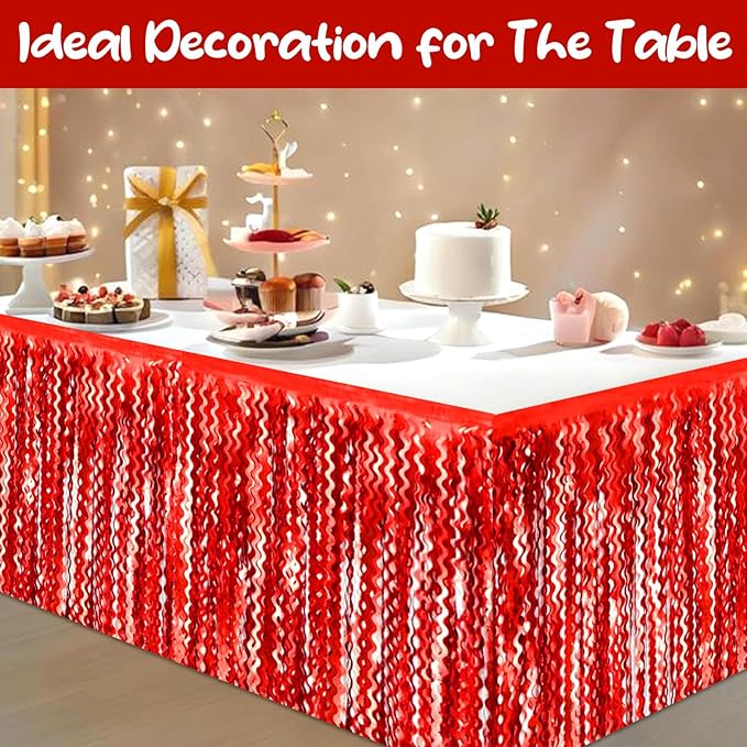 6 Pack 29 x108 Inch Red Wave Foil Fringe Table Skirts Metallic Banner - Image 4