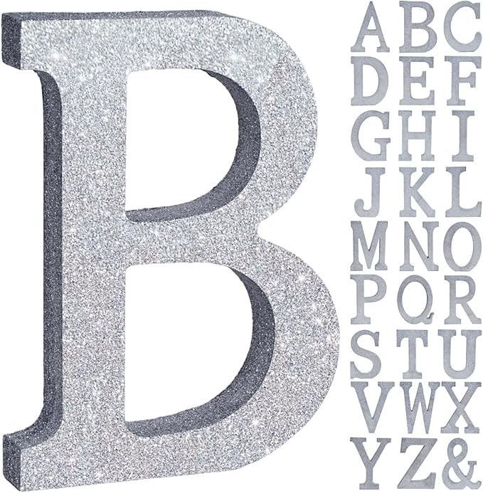 TONIFUL 8 Inch Silver Glitter Letter B Table Centerpiece A-Z Silver Birthday by TONIFUL