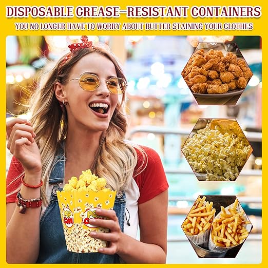 Panelee 100 Pack Popcorn Boxes for Movie Night 24oz Popcorn Disposable Paper - Image 4