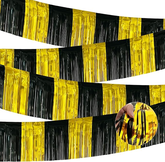 4 Pack 10 Feet Black Gold Foil Fringe Garland Metallic Tinsel Streamers Banner by ILHSTY