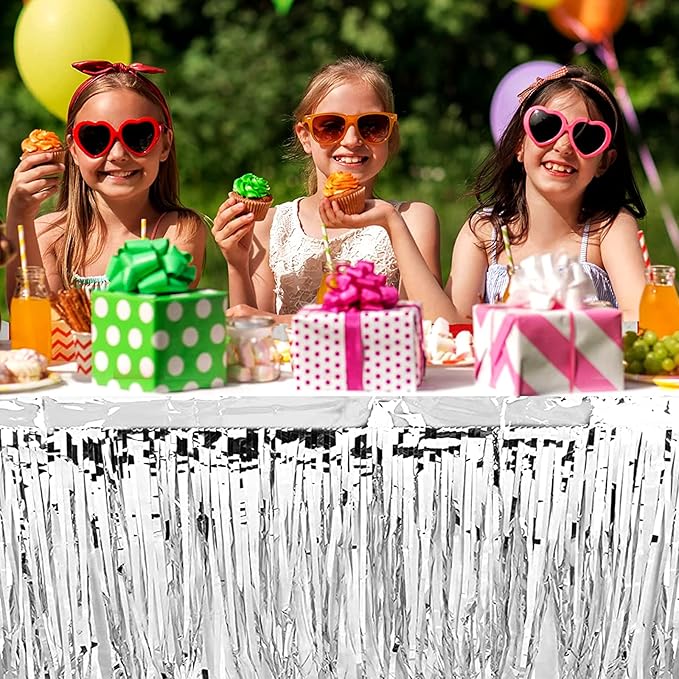 4 Pack 29x108 Inch Metallic Foil Fringe Tinsel Table Skirts - Image 7