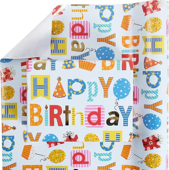 Aimyoo Blue Birthday Wrapping Paper Roll - Image 2