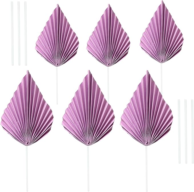 Ephlyn 6Pcs Paper Palm Fan Cake Topper Palm Spear Leaves Fan Cake Pick - Image 3