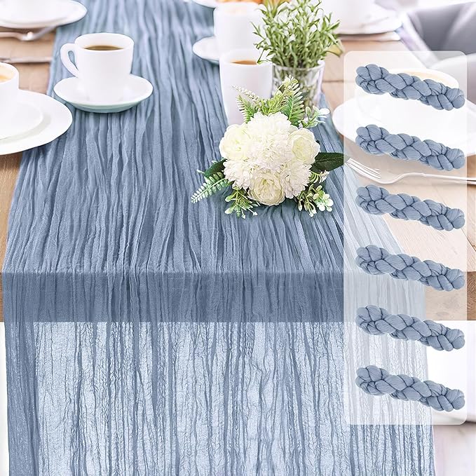 6-Pack Dusty Blue Cheesecloth Table Runners – 10FT Boho Rustic Gauze Fabric by Unknown