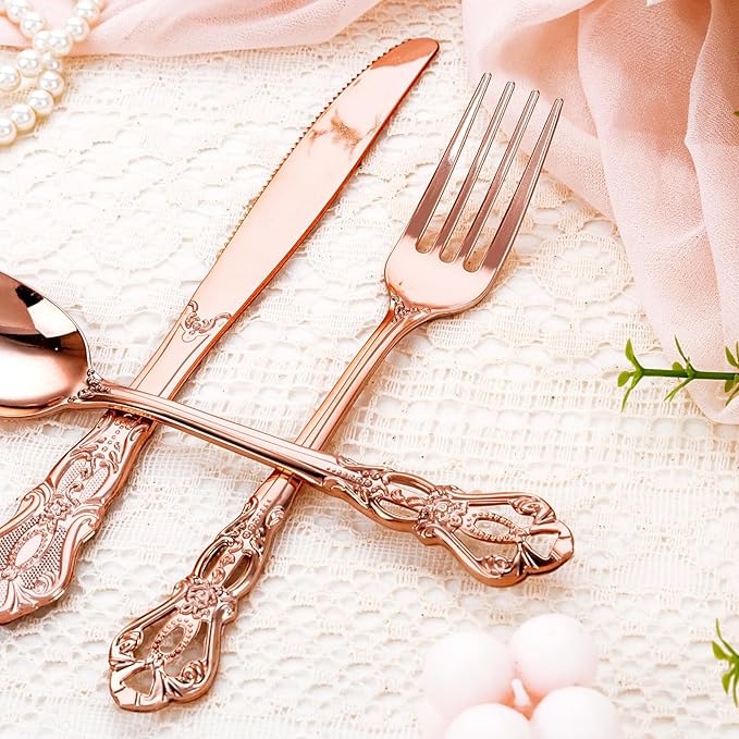 40PCS Rose Gold Plastic Silverware - Image 3