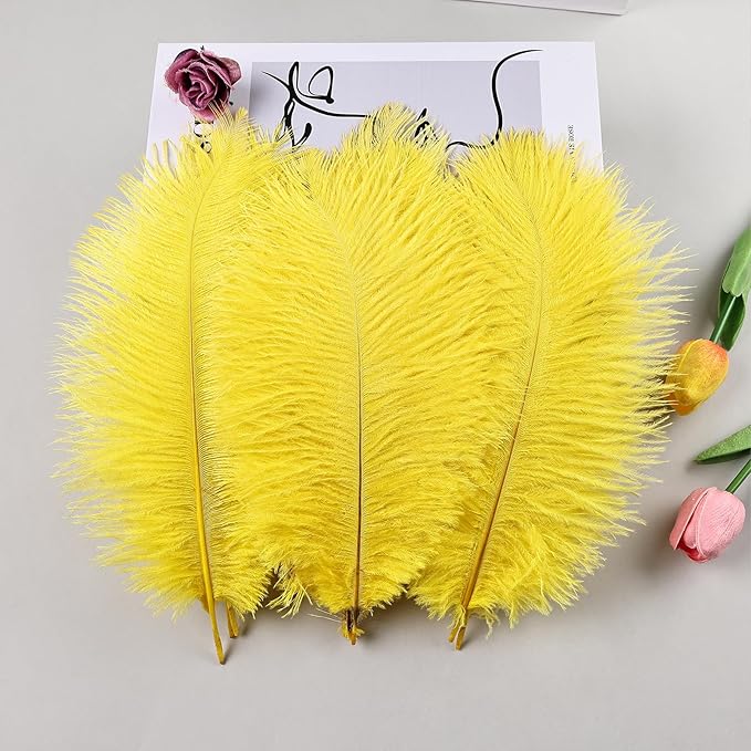 THARAHT Yellow Ostrich Feathers 12pcs Natural Bulk 10-12Inch 25cm-30cm - Image 5