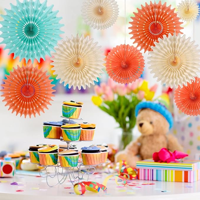 SUNBEAUTY Pack of 11 Hanging Honeycomb Paper Fans Party Decoration Paper - Image 4