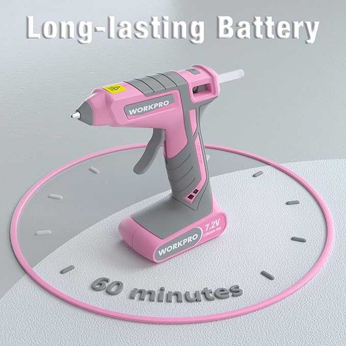 WORKPRO Pink Cordless Hot Melt Glue Gun, 7.2V Rechargeable Fast Preheating Glue - Image 4