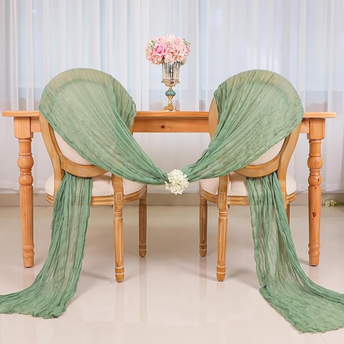 Snowkingdom Sage Green Cheesecloth Table Runner, 160 Inch 13 Ft Rustic Boho - Image 6