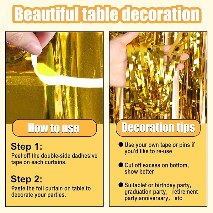 3 Pack 29 x108 Inch Gold Foil Fringe Table Skirts Metallic Banner - Image 3